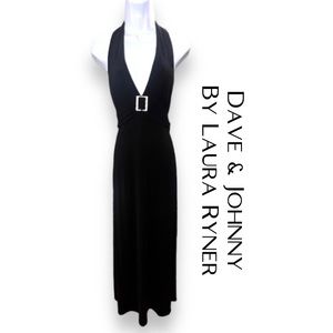 Dave & Johnny By Laura Ryner Vintage Black V-Neck Gown w/ Bling Size 11/12 EUC!